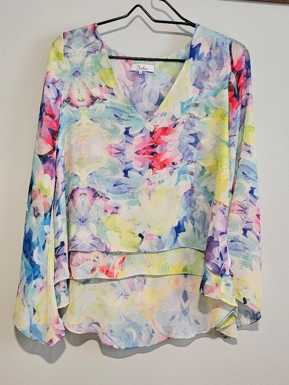 Parker Watercolor Floral Blouse with Bell Sleeves, XSmall